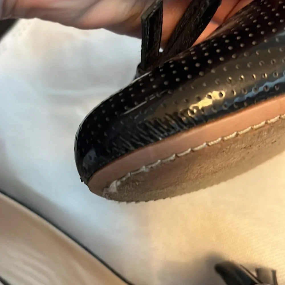 Prada Black Perforated Leather Bow Wooden Heels 38 - Picture 10 of 10